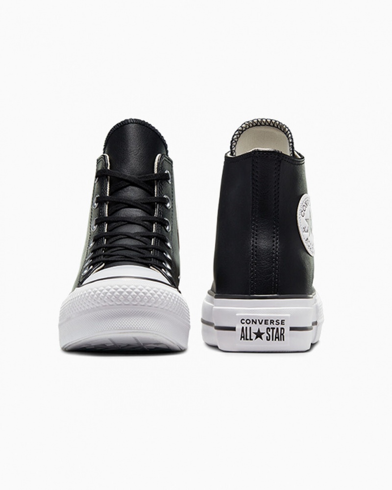 Converse Chuck Taylor All Star Lift Platform Läder Svarta Svarta Vita | 046VQMJYR