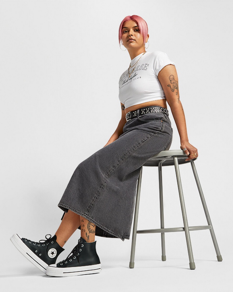 Converse Chuck Taylor All Star Lift Platform Läder Svarta Svarta Vita | 046VQMJYR