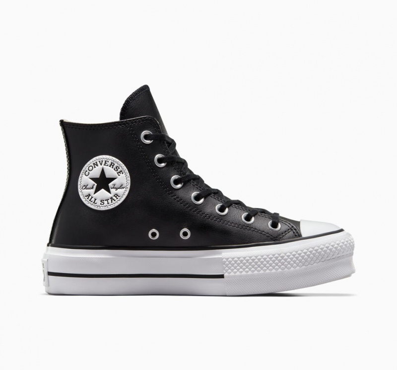 Converse Chuck Taylor All Star Lift Platform Läder Svarta Svarta Vita | 046VQMJYR