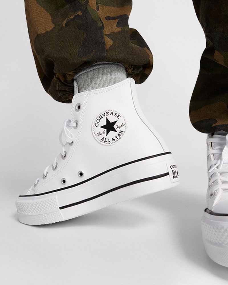 Converse Chuck Taylor All Star Lift Platform Läder Vita Svarta Vita | 623UNTQVO