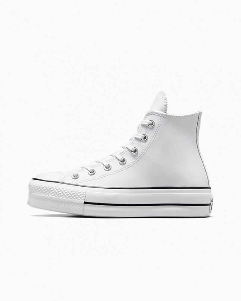 Converse Chuck Taylor All Star Lift Platform Läder Vita Svarta Vita | 623UNTQVO