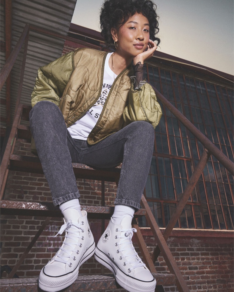 Converse Chuck Taylor All Star Lift Platform Läder Vita Svarta Vita | 623UNTQVO