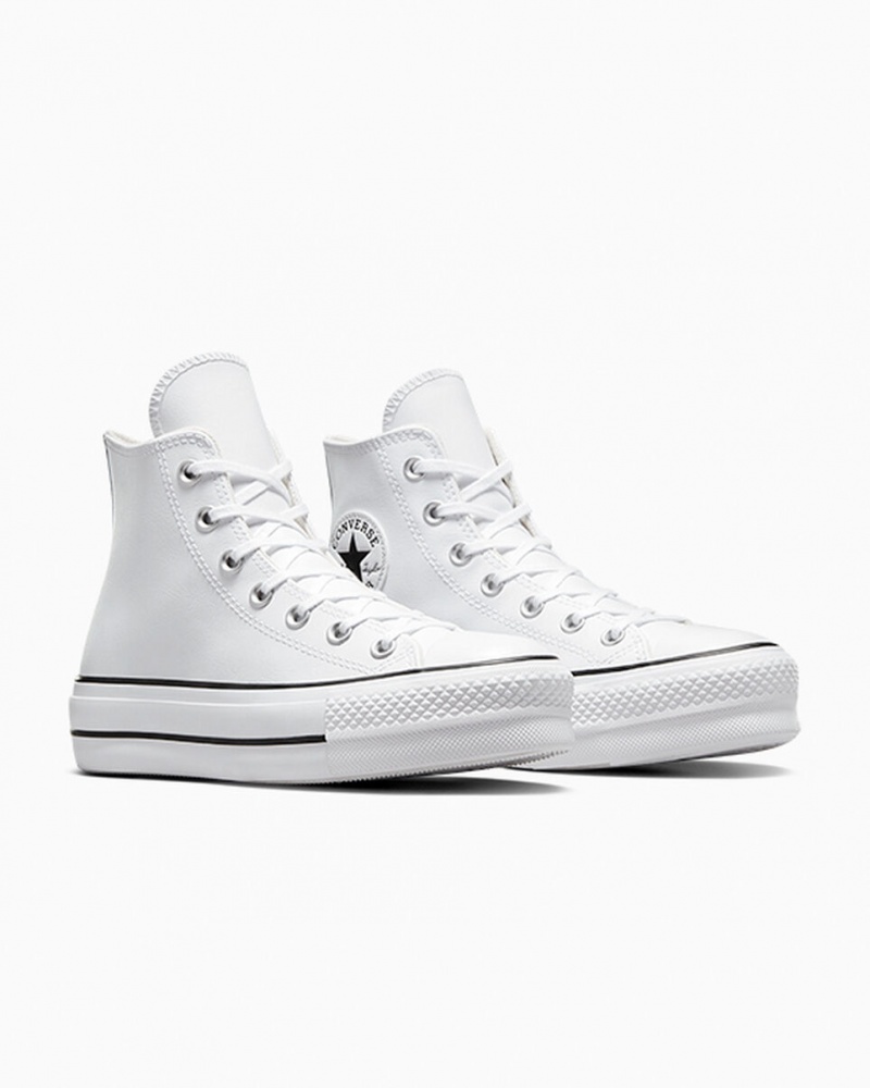 Converse Chuck Taylor All Star Lift Platform Läder Vita Svarta Vita | 623UNTQVO