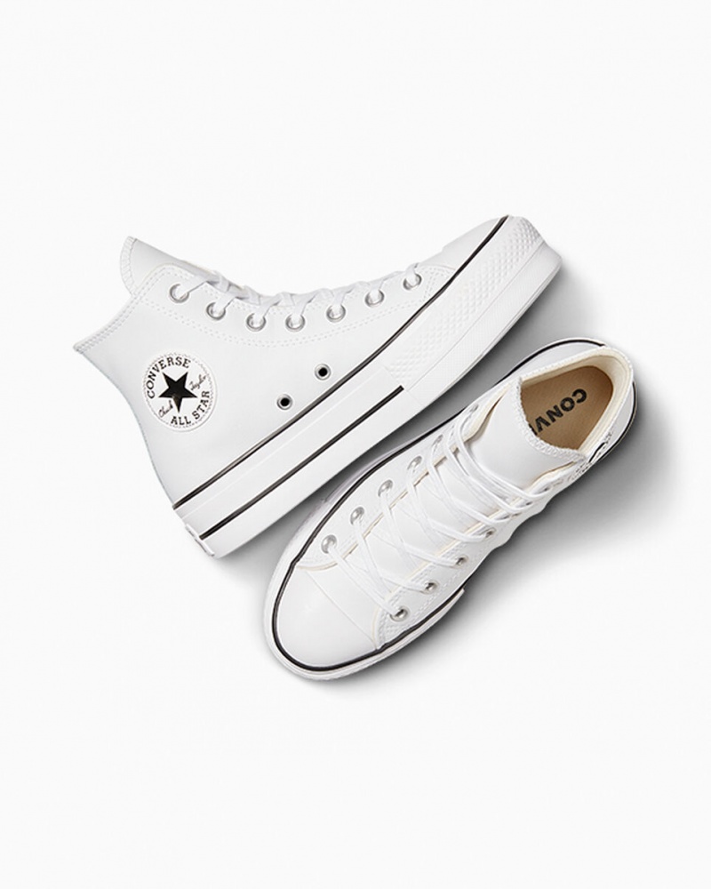 Converse Chuck Taylor All Star Lift Platform Läder Vita Svarta Vita | 623UNTQVO