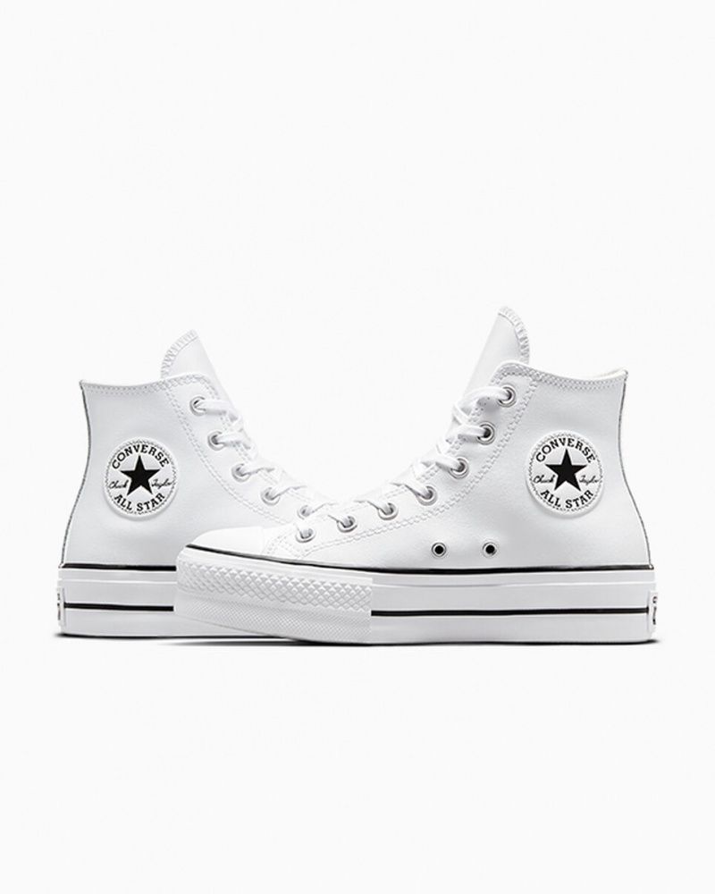 Converse Chuck Taylor All Star Lift Platform Läder Vita Svarta Vita | 623UNTQVO