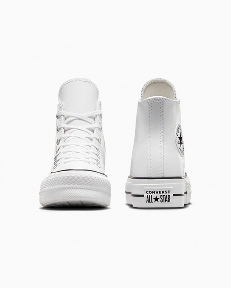 Converse Chuck Taylor All Star Lift Platform Läder Vita Svarta Vita | 623UNTQVO