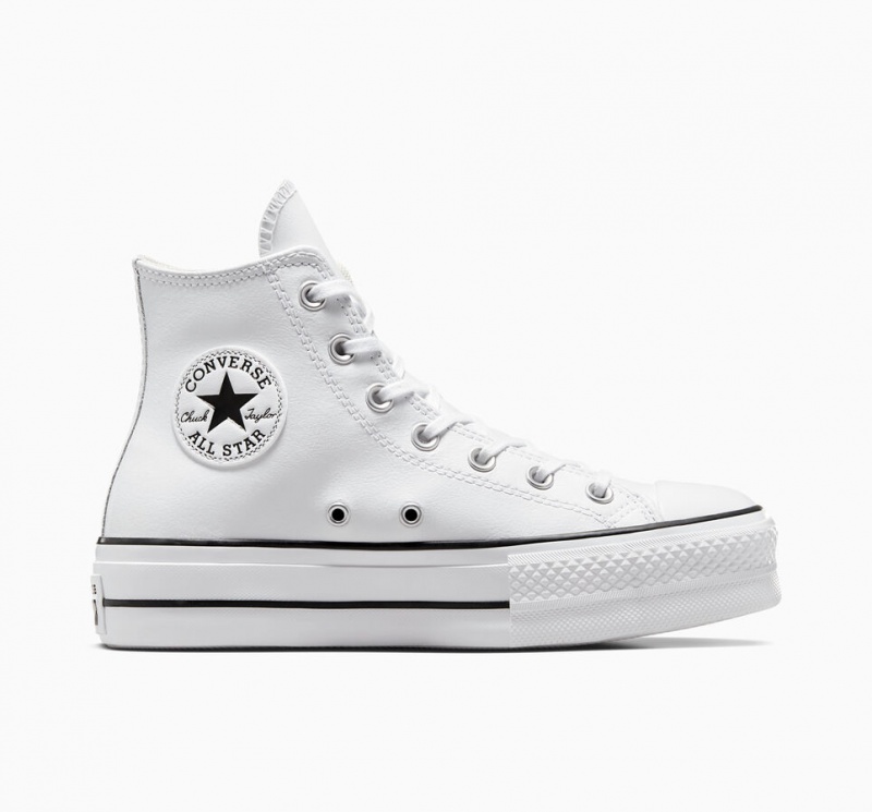 Converse Chuck Taylor All Star Lift Platform Läder Vita Svarta Vita | 623UNTQVO