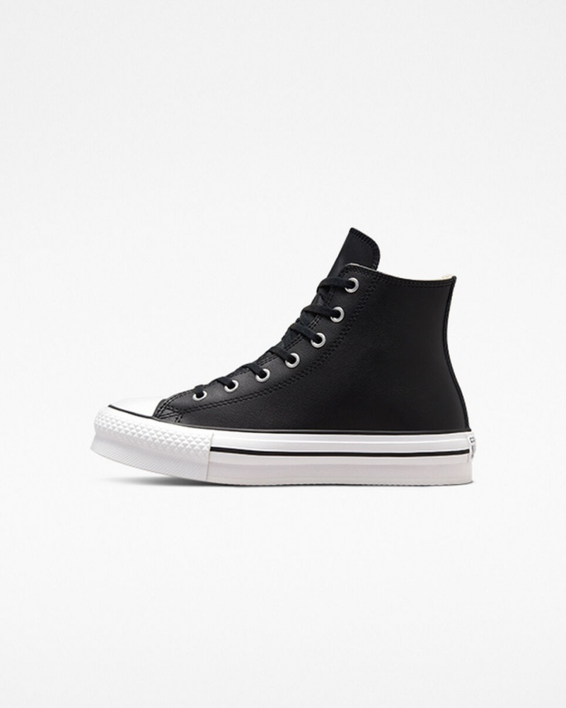 Converse Chuck Taylor All Star Lift Platform Läder Svarta Vita | 784ETYVDH