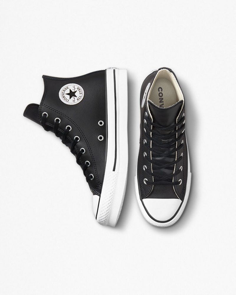 Converse Chuck Taylor All Star Lift Platform Läder Svarta Vita | 784ETYVDH