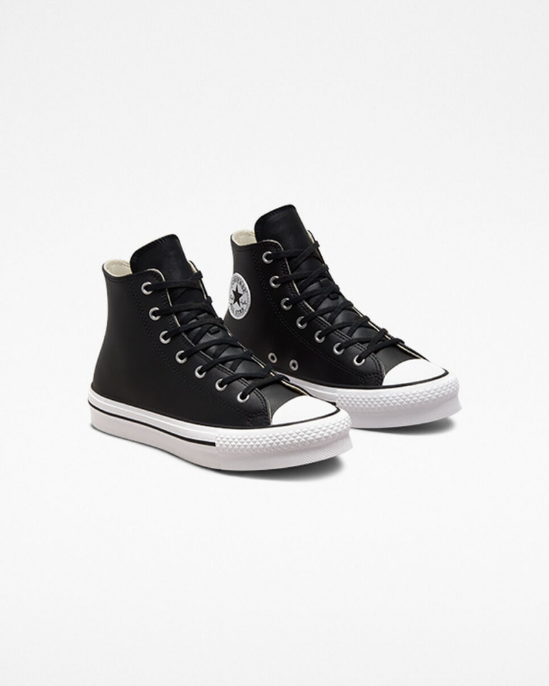 Converse Chuck Taylor All Star Lift Platform Läder Svarta Vita | 784ETYVDH