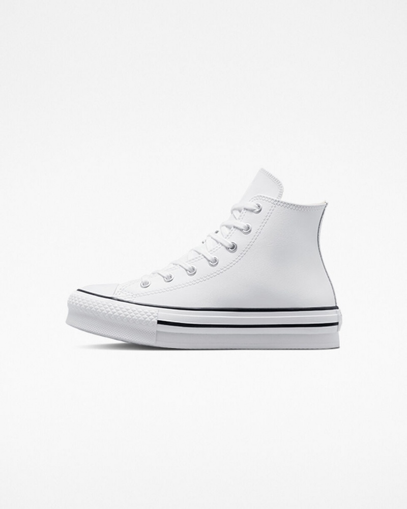 Converse Chuck Taylor All Star Lift Platform Läder Vita Svarta | 013ZRGTKI