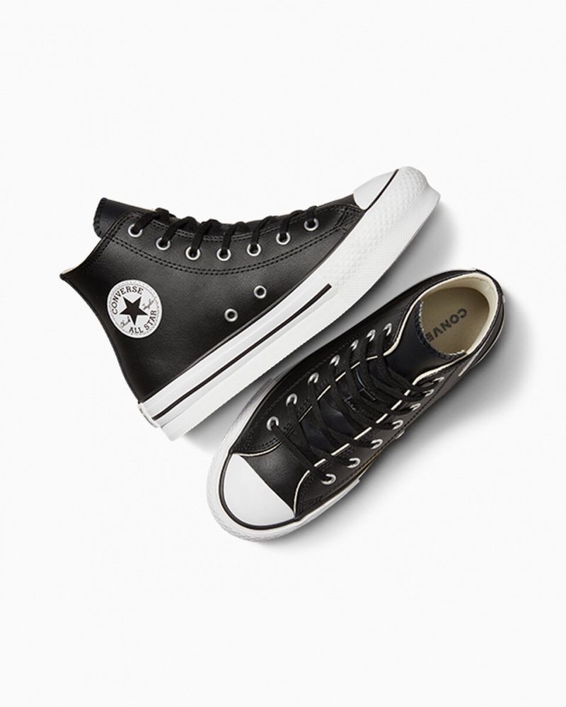 Converse Chuck Taylor All Star Lift Platform Läder Svarta Vita | 571YBLUIA