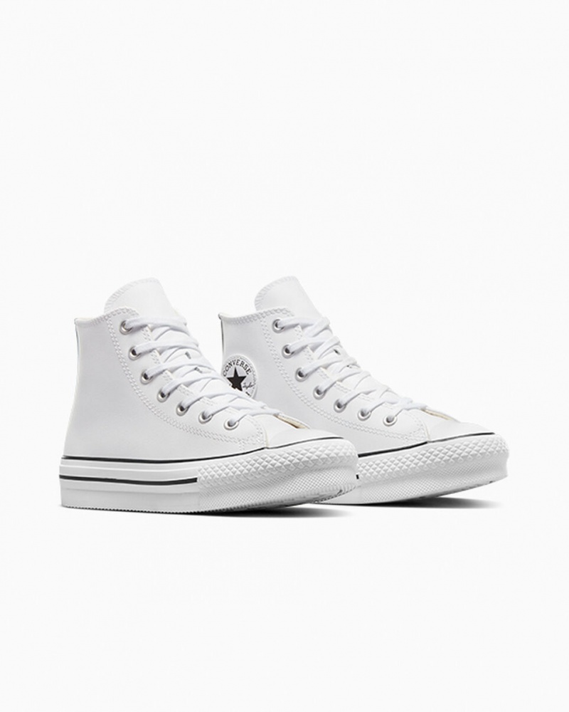 Converse Chuck Taylor All Star Lift Platform Läder Vita Svarta | 169BQZXKU