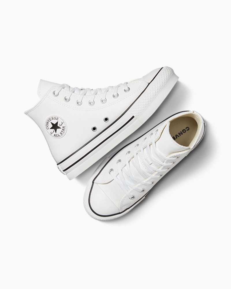 Converse Chuck Taylor All Star Lift Platform Läder Vita Svarta | 169BQZXKU