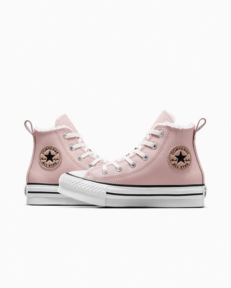 Converse Chuck Taylor All Star Lift Platform Läder & Faux Fur Rosa Vita Svarta | 352TMNLWO