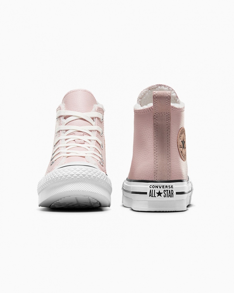Converse Chuck Taylor All Star Lift Platform Läder & Faux Fur Rosa Vita Svarta | 352TMNLWO