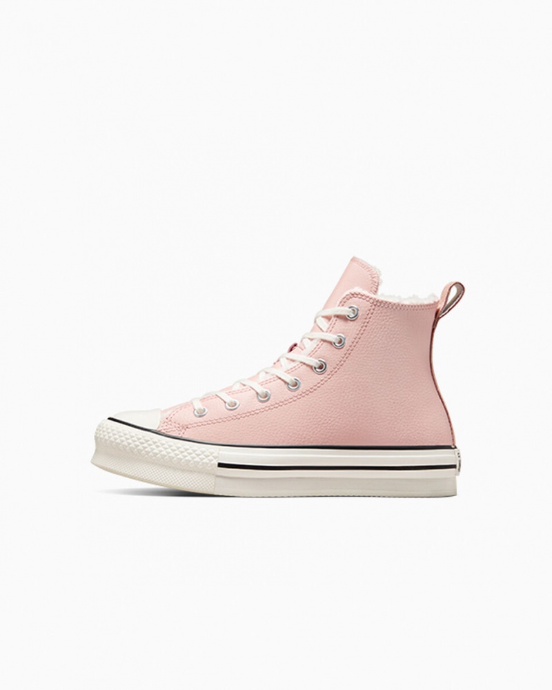 Converse Chuck Taylor All Star Lift Platform Läder & Sherpa Rosa Vita Svarta | 089HKLBVJ