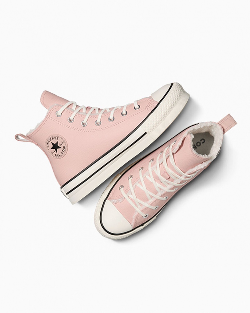Converse Chuck Taylor All Star Lift Platform Läder & Sherpa Rosa Vita Svarta | 089HKLBVJ