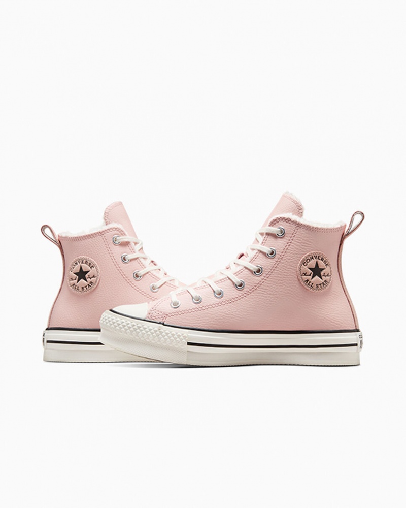 Converse Chuck Taylor All Star Lift Platform Läder & Sherpa Rosa Vita Svarta | 089HKLBVJ