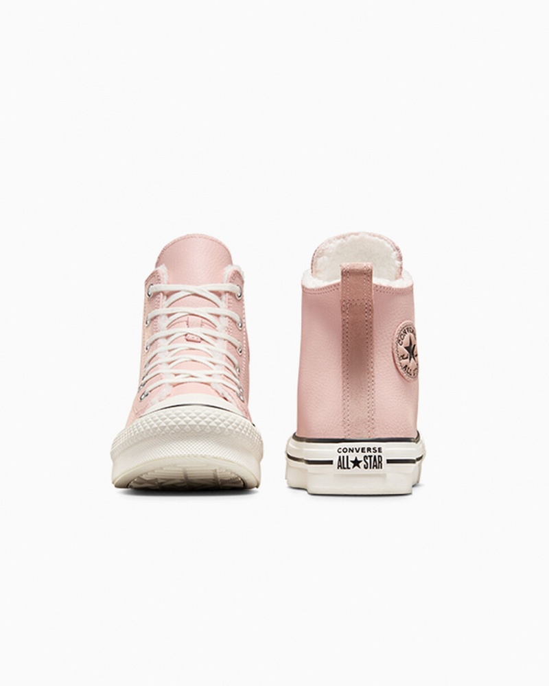 Converse Chuck Taylor All Star Lift Platform Läder & Sherpa Rosa Vita Svarta | 089HKLBVJ