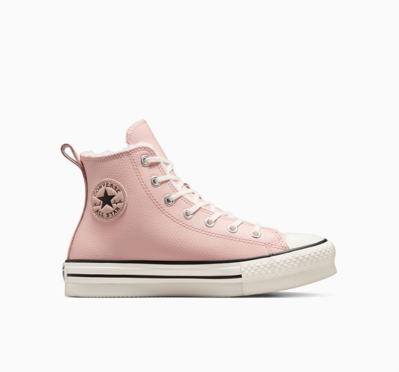 Converse Chuck Taylor All Star Lift Platform Läder & Sherpa Rosa Vita Svarta | 089HKLBVJ