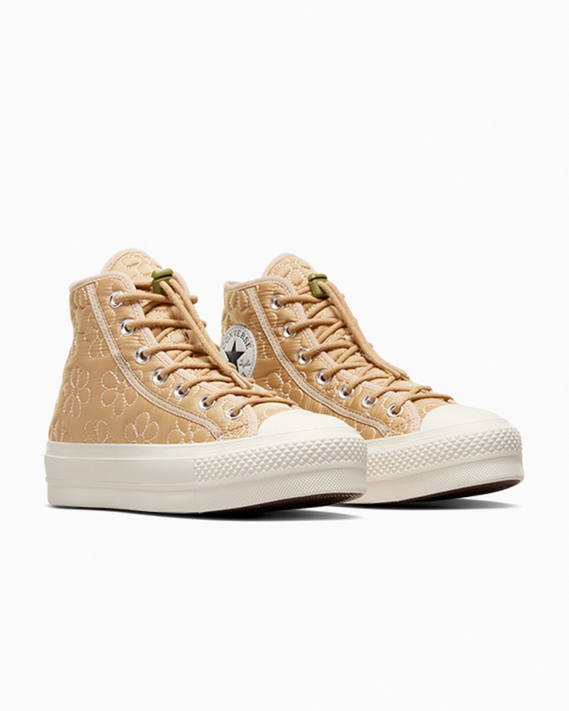 Converse Chuck Taylor All Star Lift Platform Quiltad Khaki | 195JNFCQL