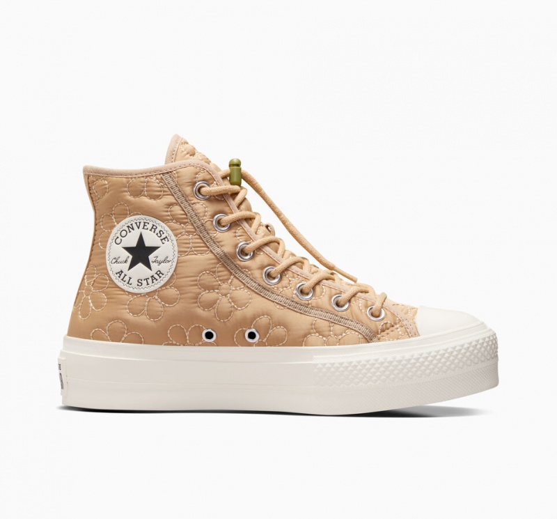 Converse Chuck Taylor All Star Lift Platform Quiltad Khaki | 195JNFCQL