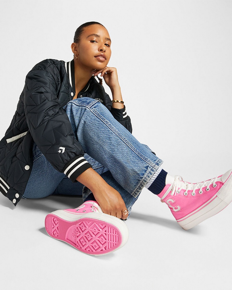 Converse Chuck Taylor All Star Lift Platform Retro Varsity Rosa Rosa | 461ATWLVO