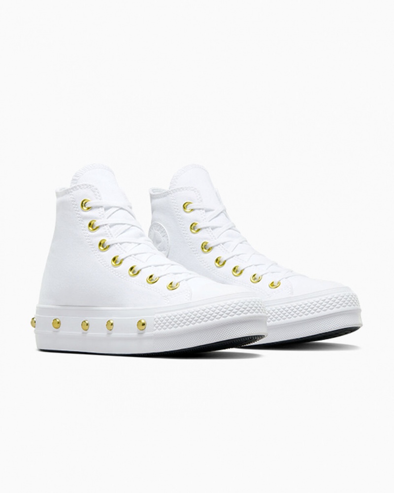 Converse Chuck Taylor All Star Lift Platform Star Studded Vita Vita Guld | 725LRONEJ