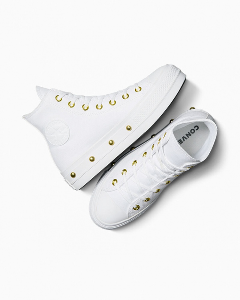 Converse Chuck Taylor All Star Lift Platform Star Studded Vita Vita Guld | 725LRONEJ