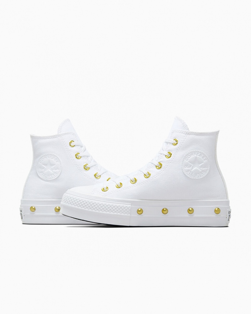 Converse Chuck Taylor All Star Lift Platform Star Studded Vita Vita Guld | 725LRONEJ