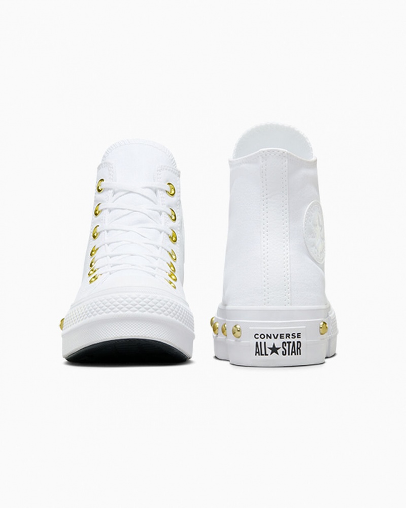 Converse Chuck Taylor All Star Lift Platform Star Studded Vita Vita Guld | 725LRONEJ