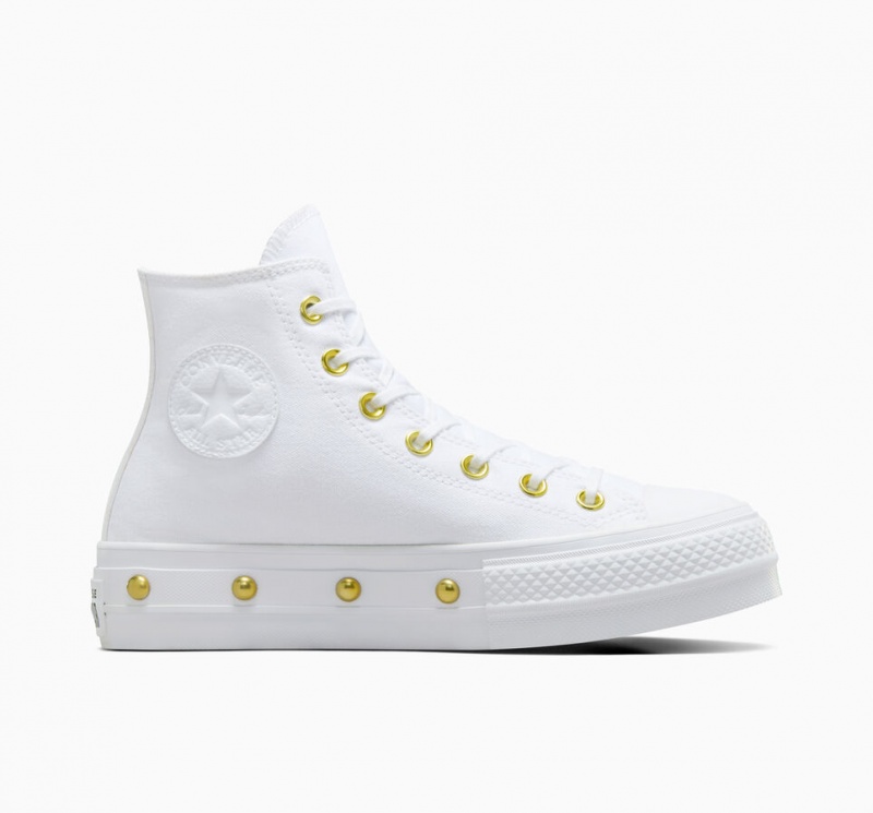 Converse Chuck Taylor All Star Lift Platform Star Studded Vita Vita Guld | 725LRONEJ