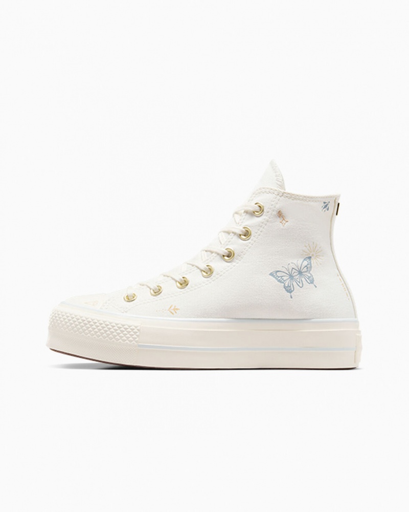 Converse Chuck Taylor All Star Lift Platform Tiny Tattoos Vita Blå | 403YBPFMR