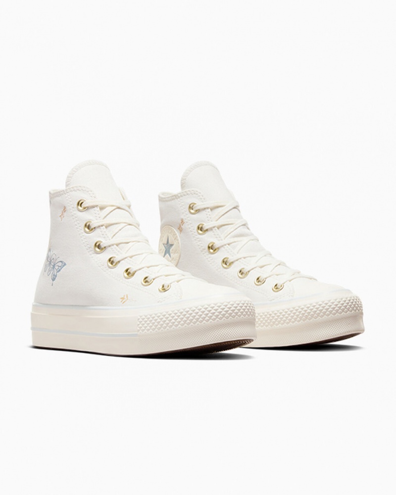 Converse Chuck Taylor All Star Lift Platform Tiny Tattoos Vita Blå | 403YBPFMR