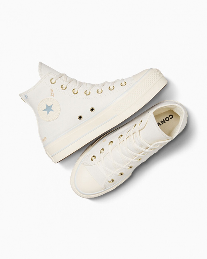 Converse Chuck Taylor All Star Lift Platform Tiny Tattoos Vita Blå | 403YBPFMR