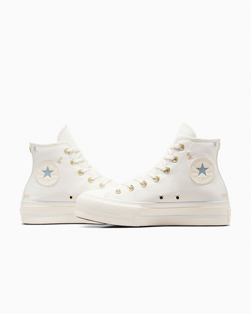 Converse Chuck Taylor All Star Lift Platform Tiny Tattoos Vita Blå | 403YBPFMR