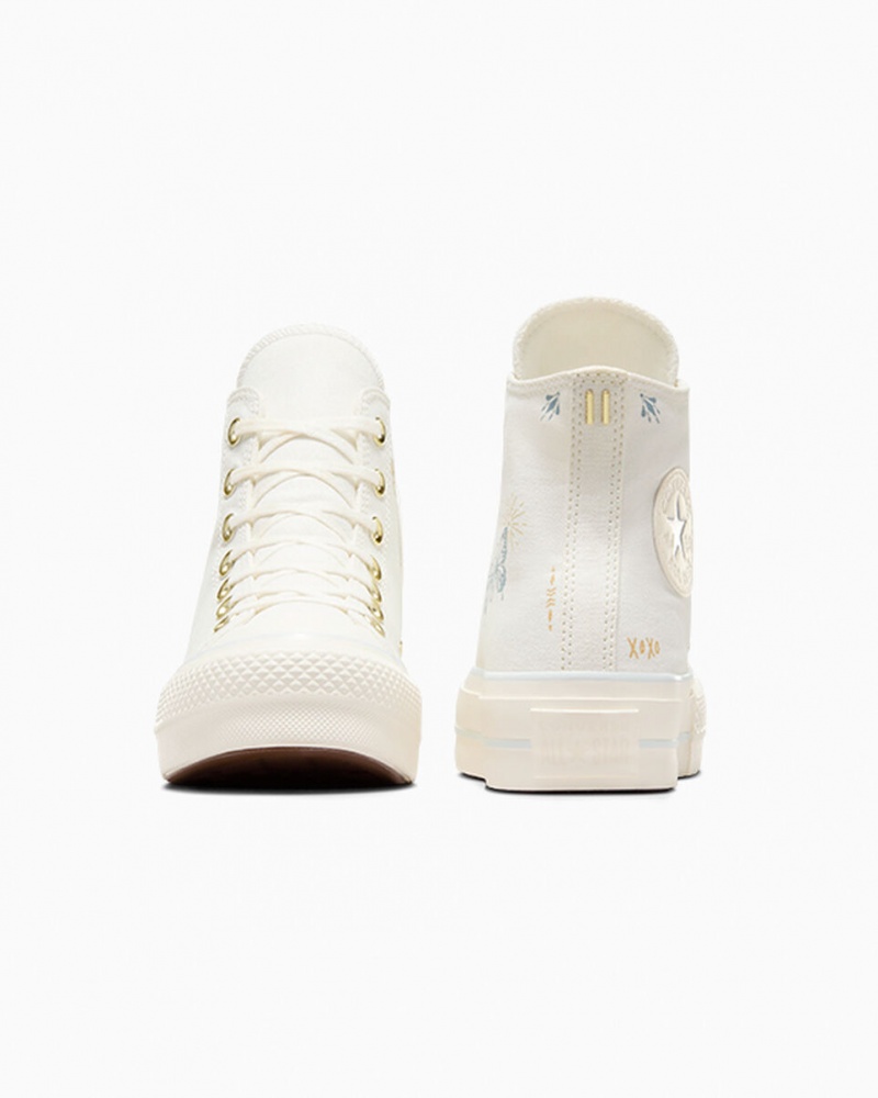 Converse Chuck Taylor All Star Lift Platform Tiny Tattoos Vita Blå | 403YBPFMR