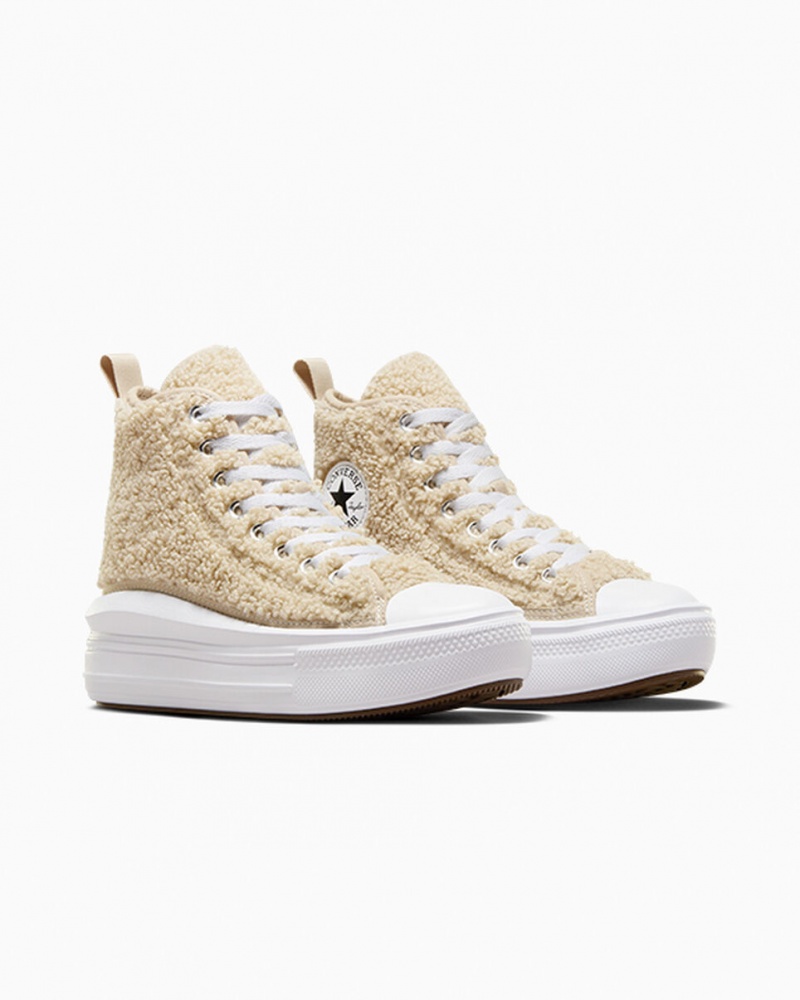 Converse Chuck Taylor All Star Move Platform Sherpa Vita Svarta | 541KNVQGB