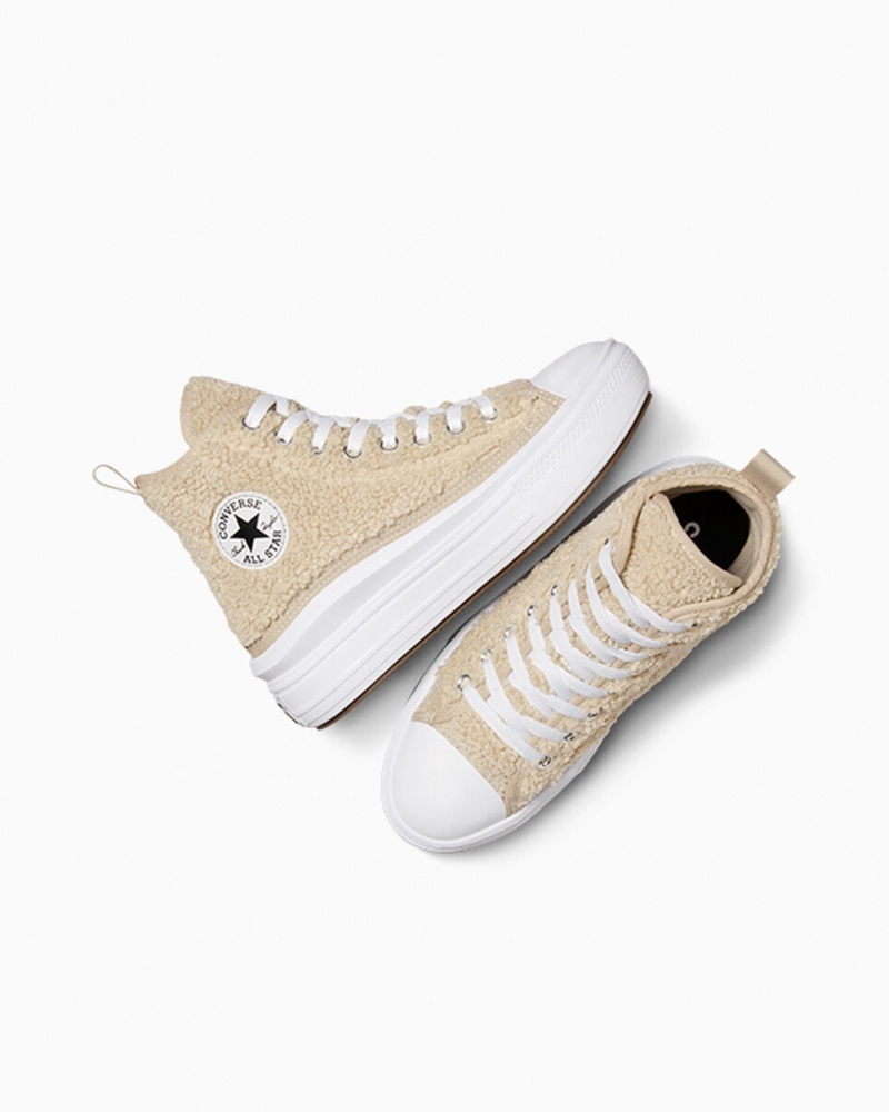 Converse Chuck Taylor All Star Move Platform Sherpa Vita Svarta | 541KNVQGB