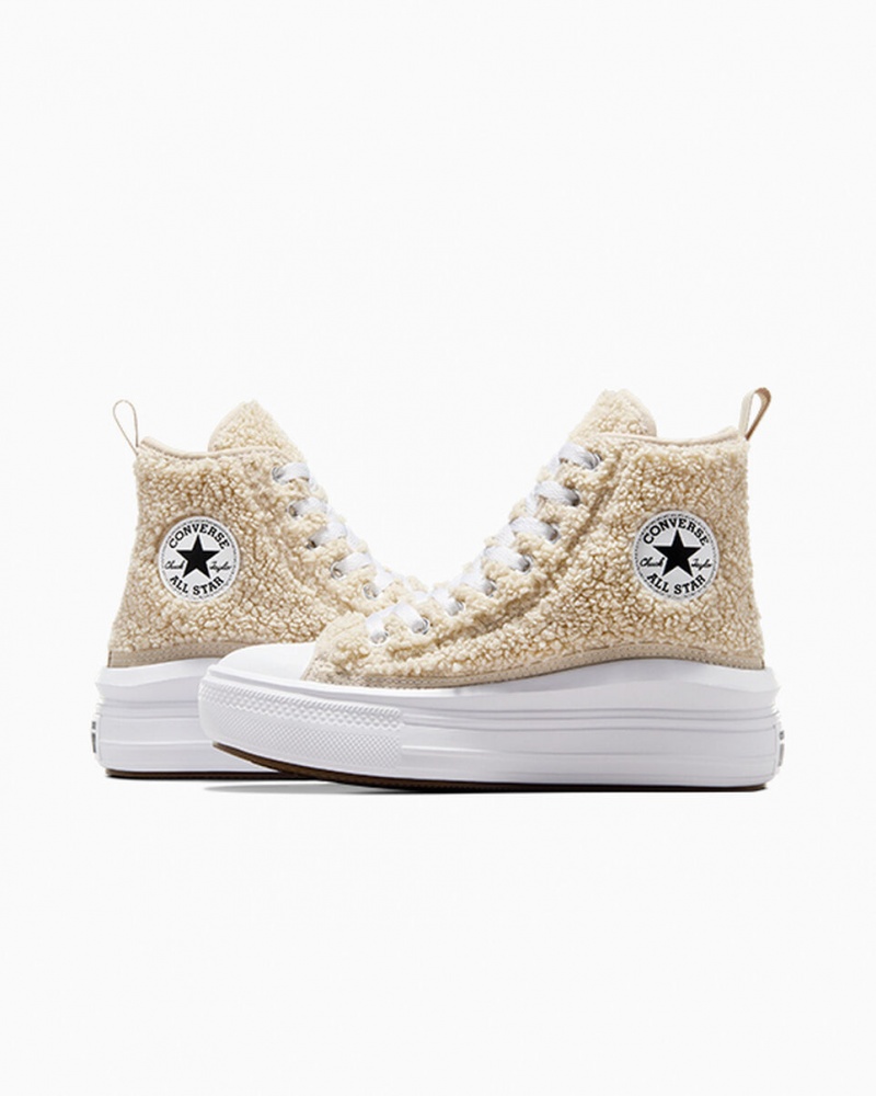 Converse Chuck Taylor All Star Move Platform Sherpa Vita Svarta | 541KNVQGB
