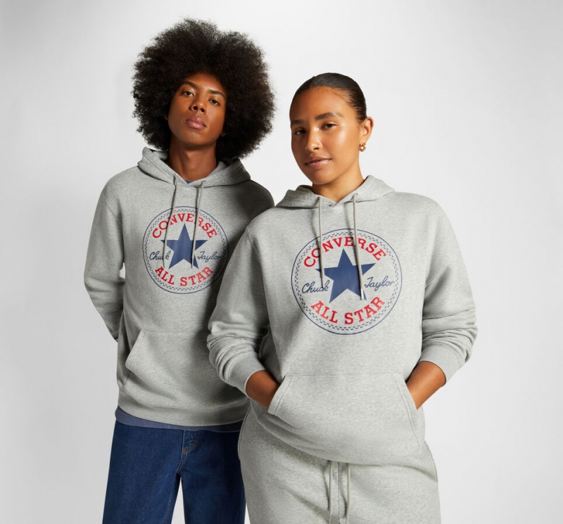 Converse Converse Go-To All Star Patch Standard-Fit Fleece Pullover Hoodie Grå | 167OEFHWG