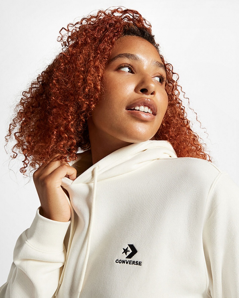 Converse Converse Go-To Embroidered Star Chevron Standard-Fit Fleece Hoodie Egret | 107XDSRUO