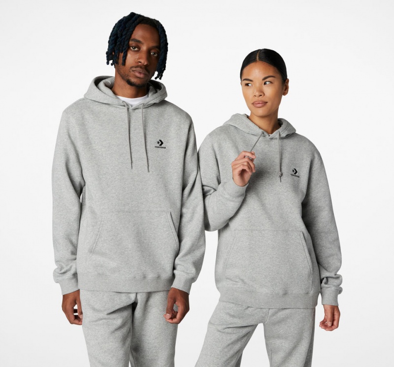 Converse Converse Go-To Embroidered Star Chevron Standard-Fit Fleece Hoodie Grå | 701NOUAQY