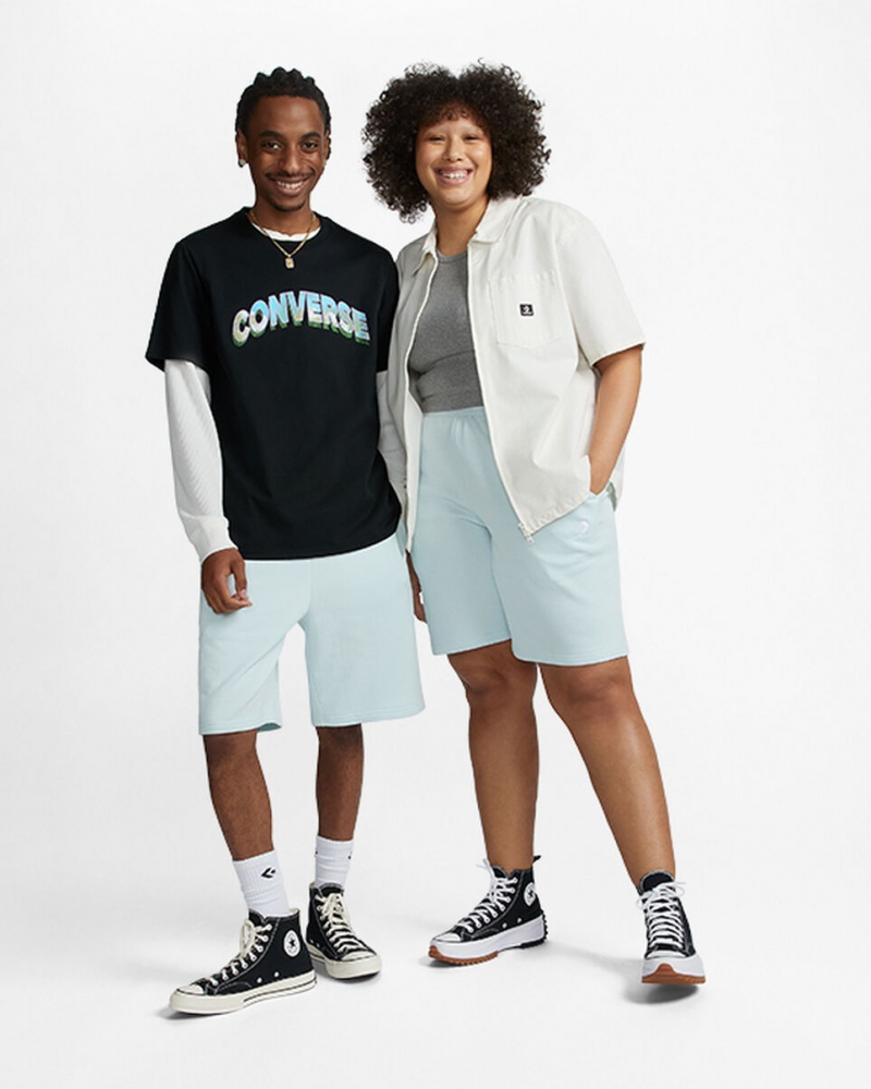 Converse Converse Go-To Embroidered Star Chevron Standard-Fit Fleece Korta Aqua Mist | 107HZNFUL