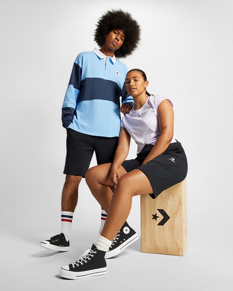 Converse Converse Go-To Embroidered Star Chevron Standard-Fit Fleece Korta Svarta | 972JQOBPI