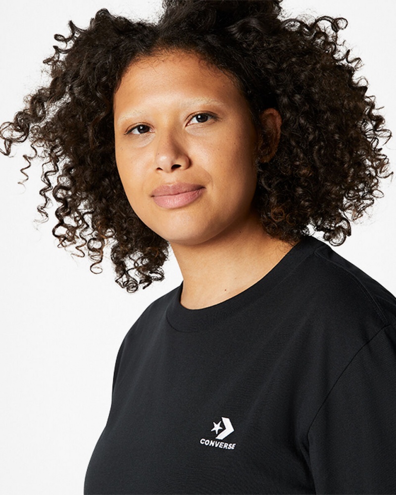 Converse Converse Go-To Embroidered Star Chevron Standard-Fit T-Shirt Svarta | 072NDOCBS