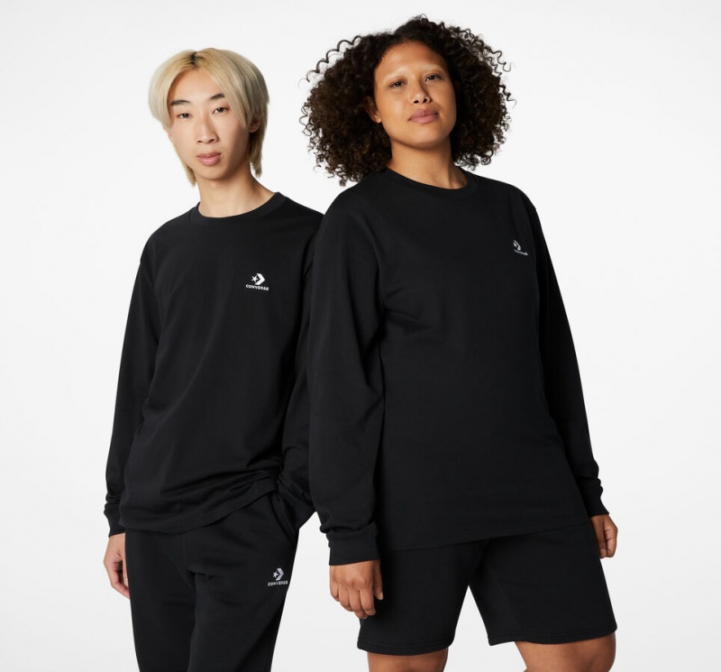 Converse Converse Go-To Embroidered Star Chevron Standard-Fit T-Shirt Svarta | 072NDOCBS