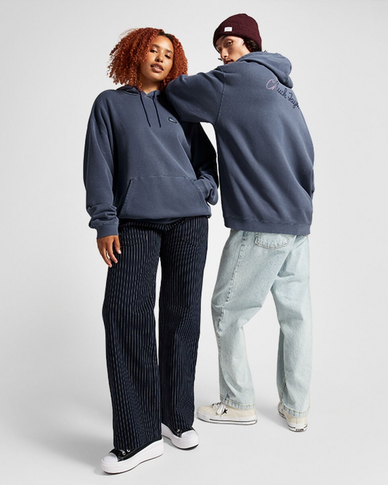 Converse Converse Go-To Sneaker Patch Loose-Fit Pullover Hoodie Blå | 603QWCERP