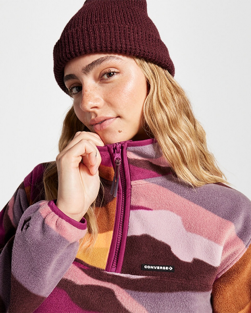 Converse Counter Climate Polar Fleece Abstract Half-Zip Popover Phantom Violet Multi | 438JVRISL